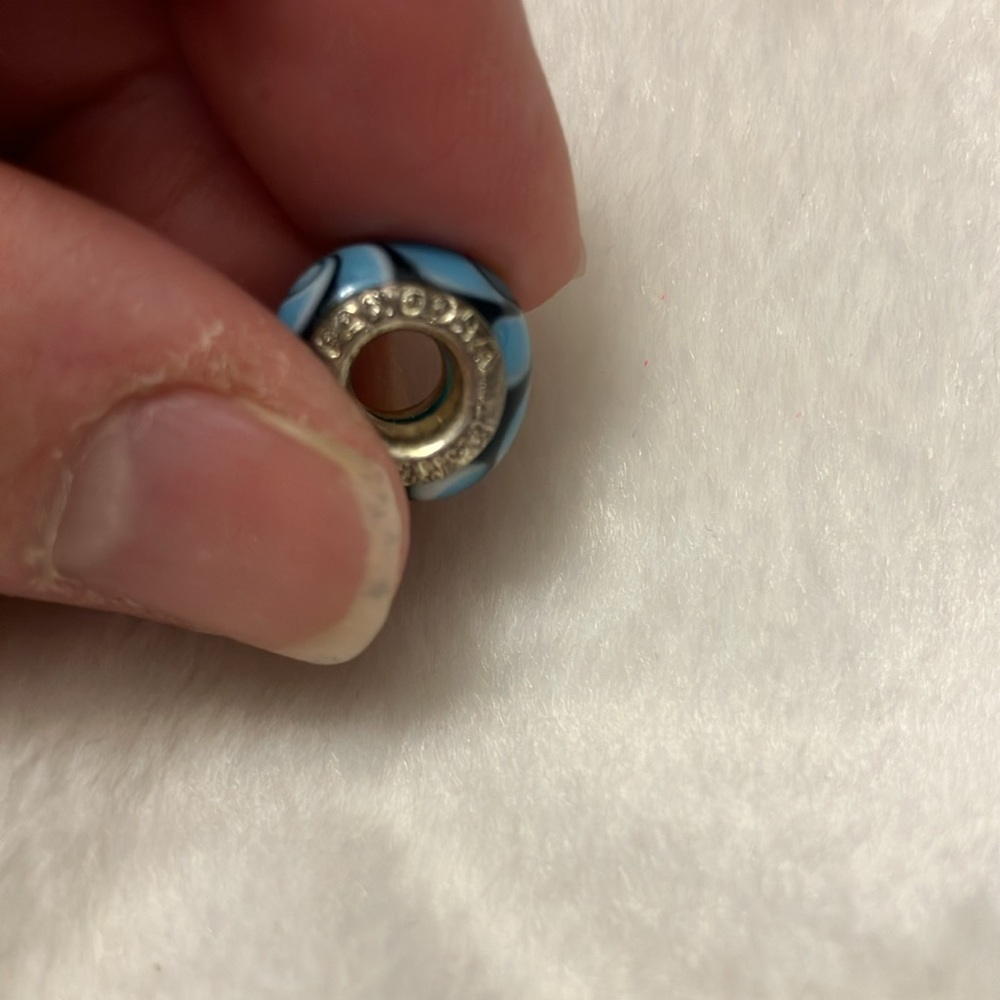 NEW Pandora Blue, Aqua, white Murano Glass Bead Charm - Picture 3 of 4